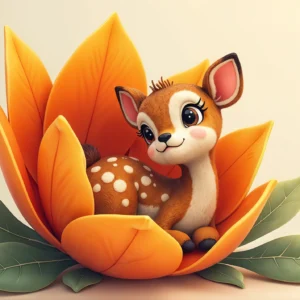 Adorable Faon Assis dans une Grande Fleur Orange Décorative