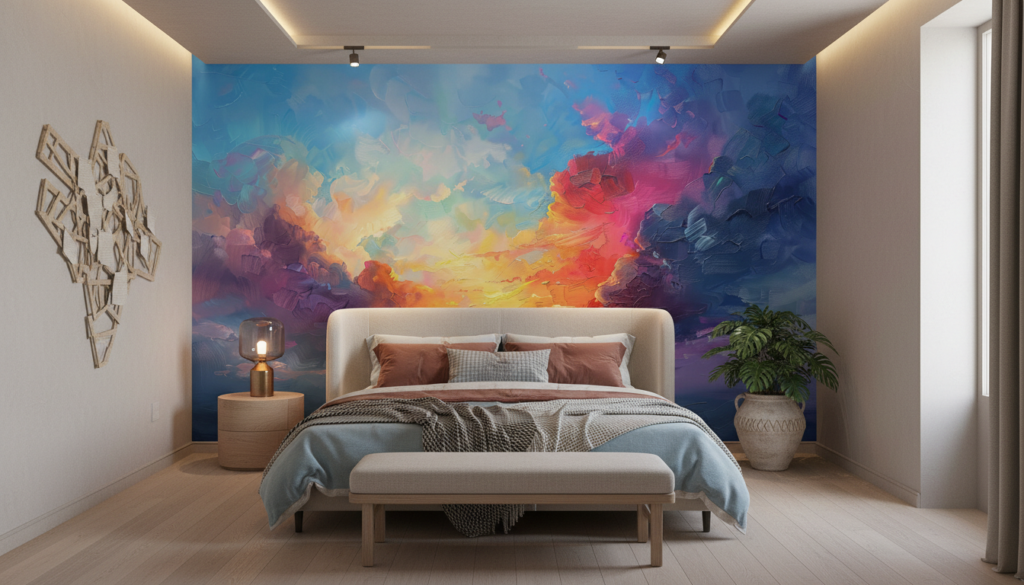 Coucher de soleil vibrant dans nuages colorés style impressionniste - Chambre adulte