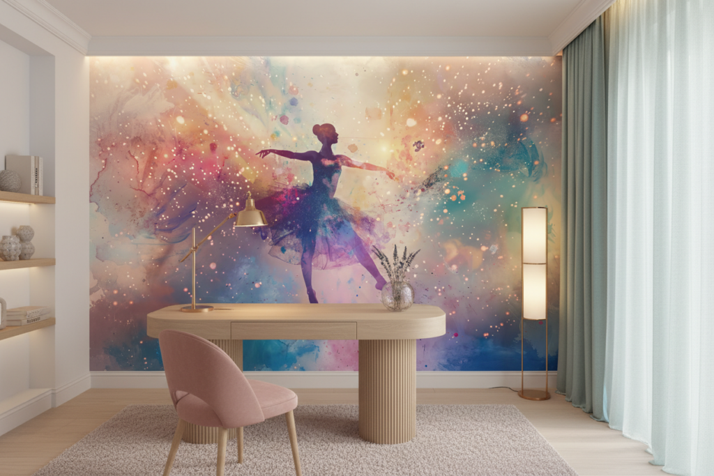 Danseuse Étoilée dans Galaxie Multicolore Aquarelle Artistique - Bureau