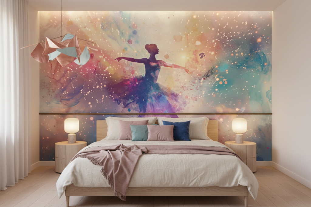 Danseuse Étoilée dans Galaxie Multicolore Aquarelle Artistique - Chambre adulte