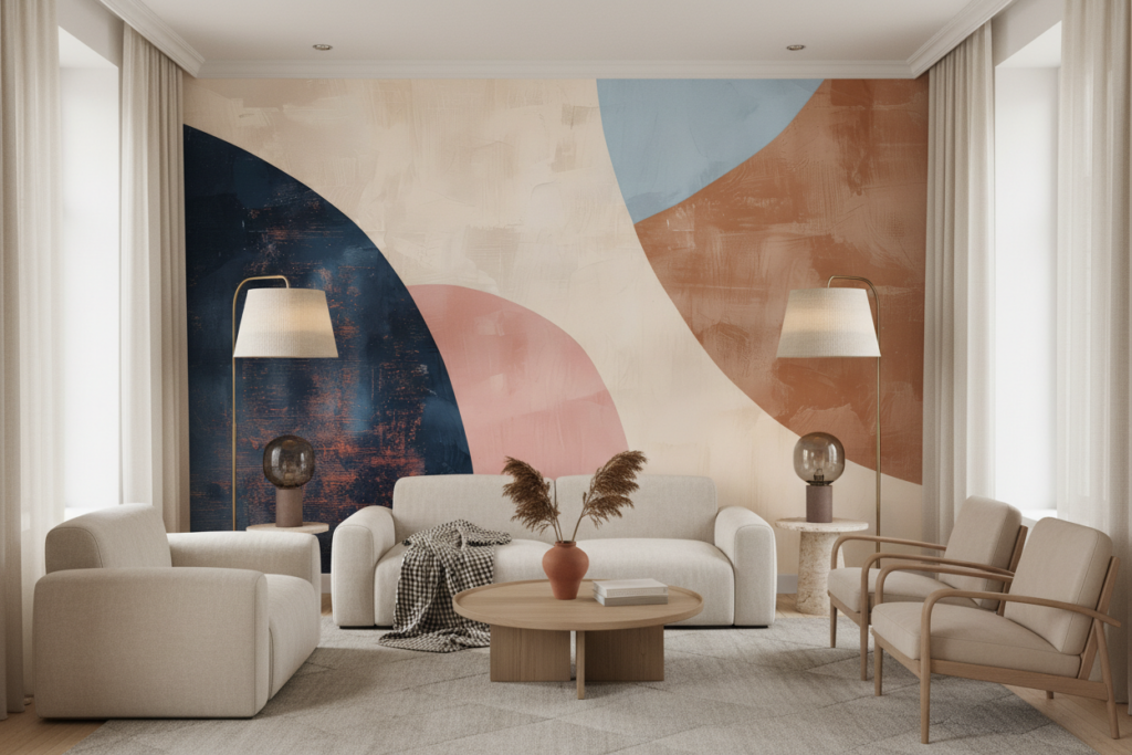 Formes Géométriques Abstraites aux Tons Pastel et Terracotta - Salon / Séjour