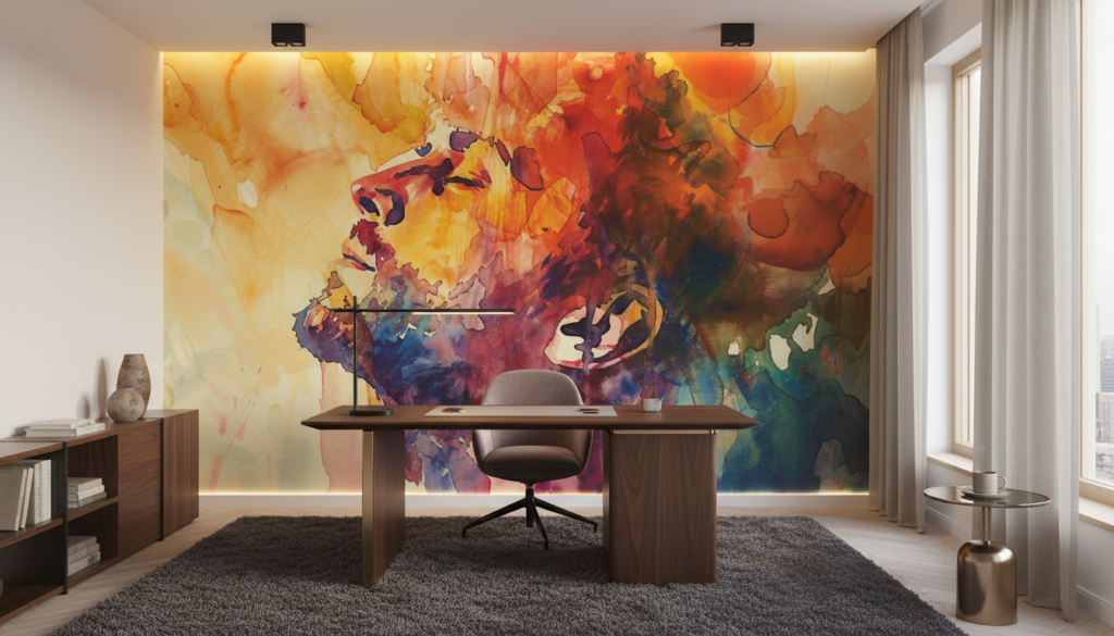 Papier Peint Abstrait Aquarelle Couleurs Chaudes Oranges Violettes - Bureau