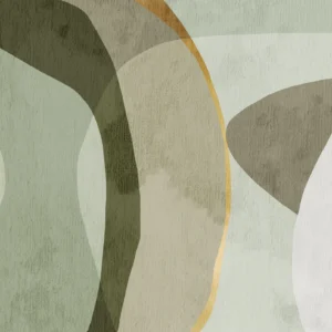 Papier peint abstrait aux courbes organiques vert olive et beige