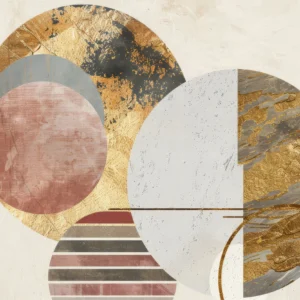 Papier Peint Abstrait Moderne Cercles Dorés et Formes Géométriques