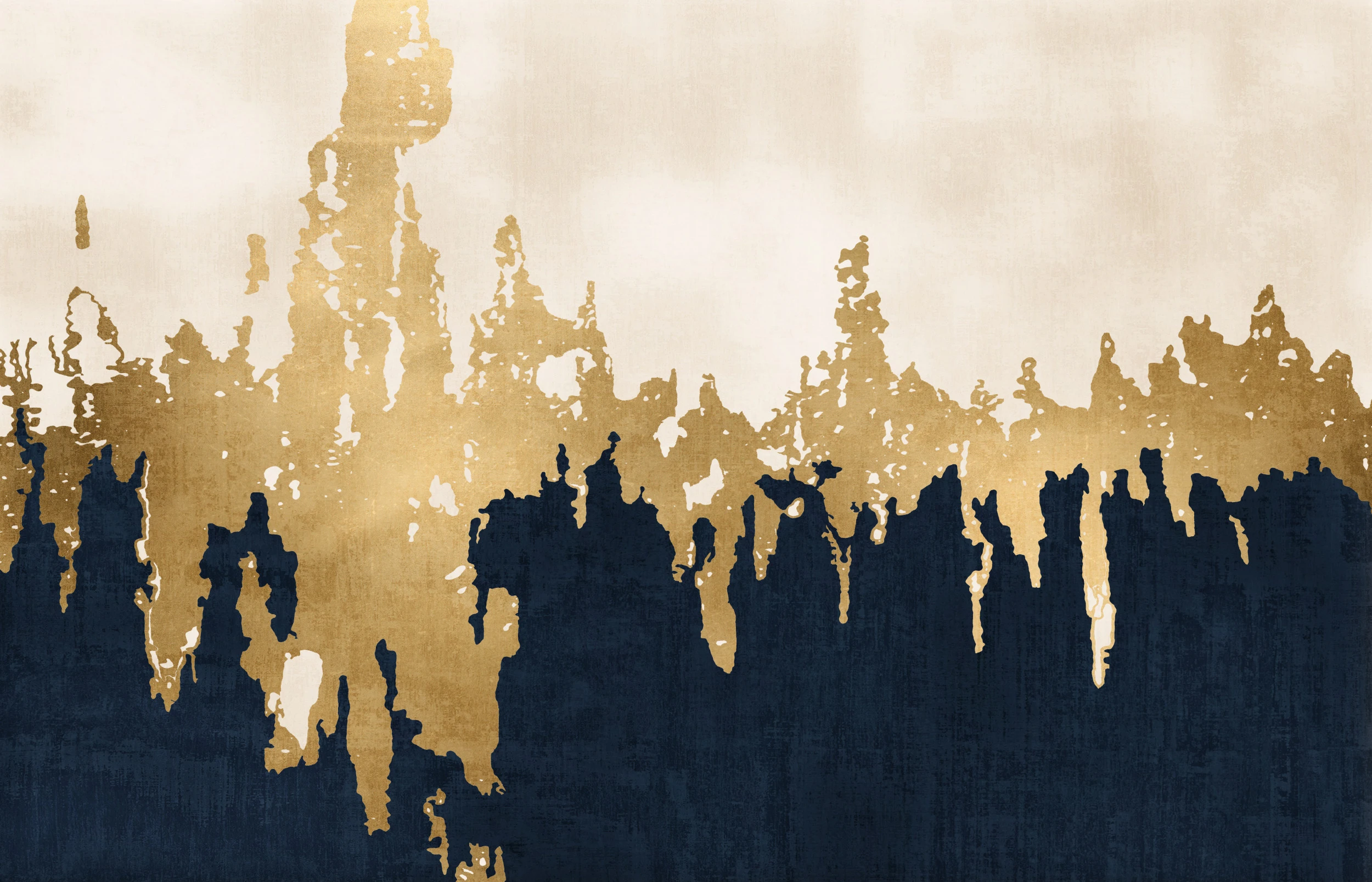 Papier Peint Abstrait Dégradé Doré et Bleu Marine Effet Encre