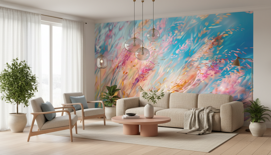 Papier peint abstrait explosion de couleurs arc-en-ciel dynamique - Salon / Séjour