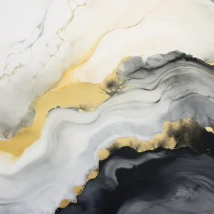 Papier peint abstrait fluide or gris blanc effet marbre liquide