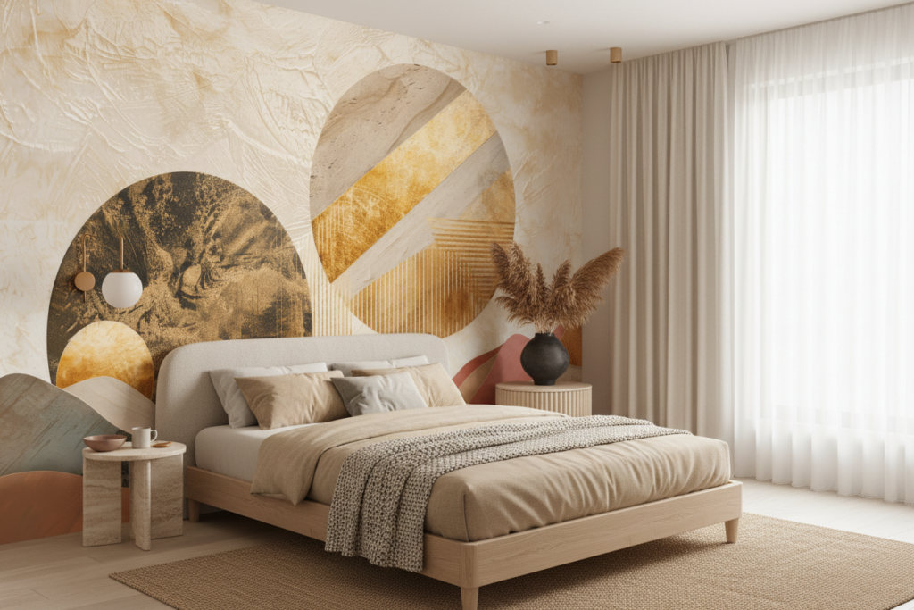 Papier peint abstrait formes géométriques tons chauds ocre terracotta - Chambre adulte