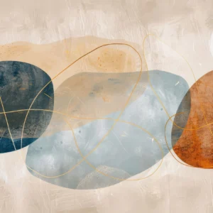 Papier Peint Abstrait Formes Organiques Bleu Terracotta Doré