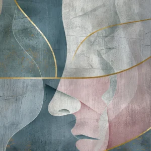 Papier Peint Abstrait Géométrique aux Nuances Bleu Gris et Rose