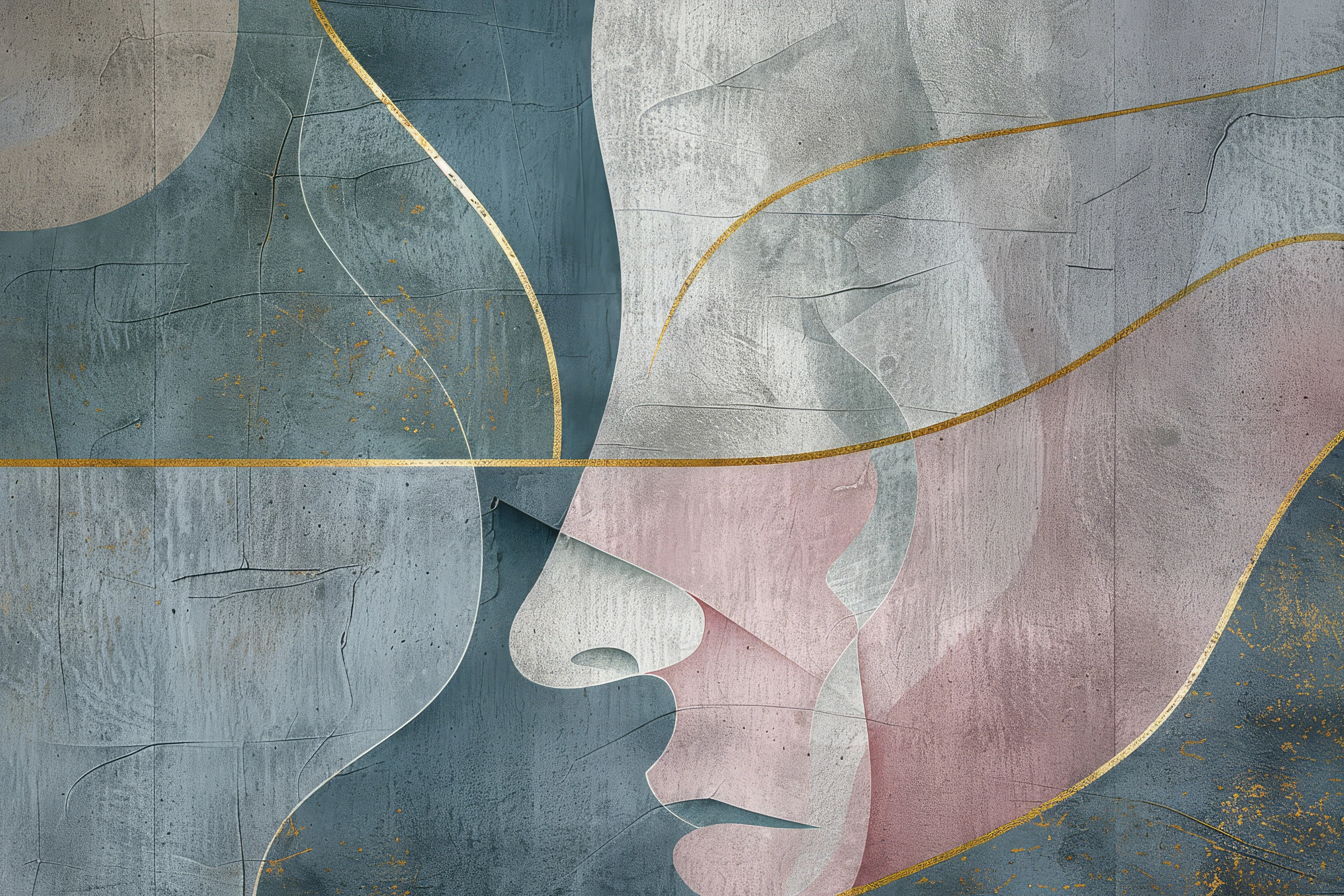 Papier Peint Abstrait Géométrique aux Nuances Bleu Gris et Rose