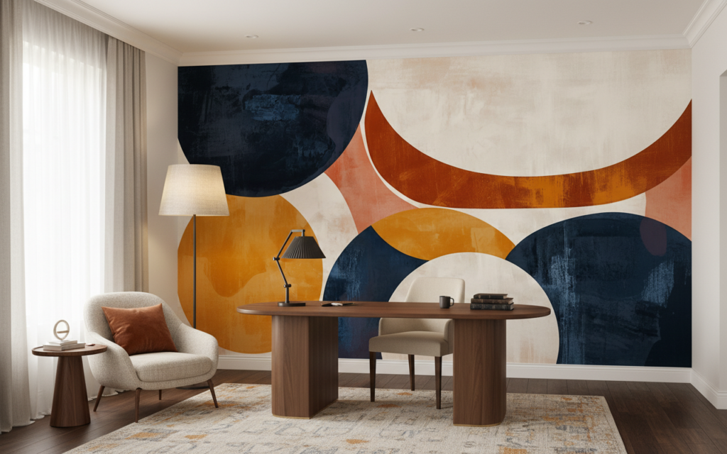 Papier Peint Abstrait Géométrique Cercles Colorés Bleu Orange Jaune - Bureau