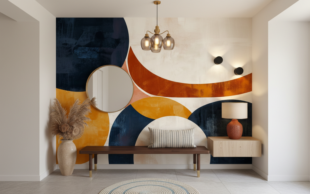 Papier Peint Abstrait Géométrique Cercles Colorés Bleu Orange Jaune - Entrée