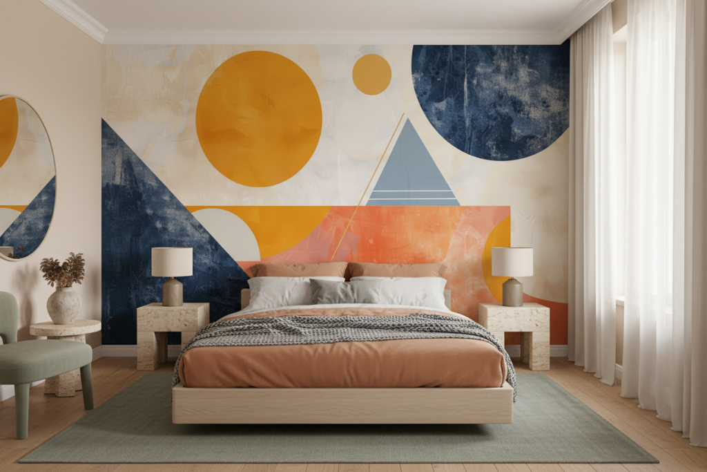 Papier Peint Abstrait Géométrique Coucher de Soleil Moderne - Chambre adulte