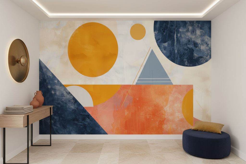 Papier Peint Abstrait Géométrique Coucher de Soleil Moderne - Entrée