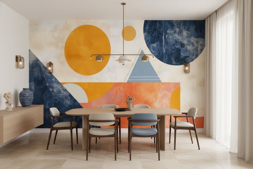 Papier Peint Abstrait Géométrique Coucher de Soleil Moderne - Salle à manger