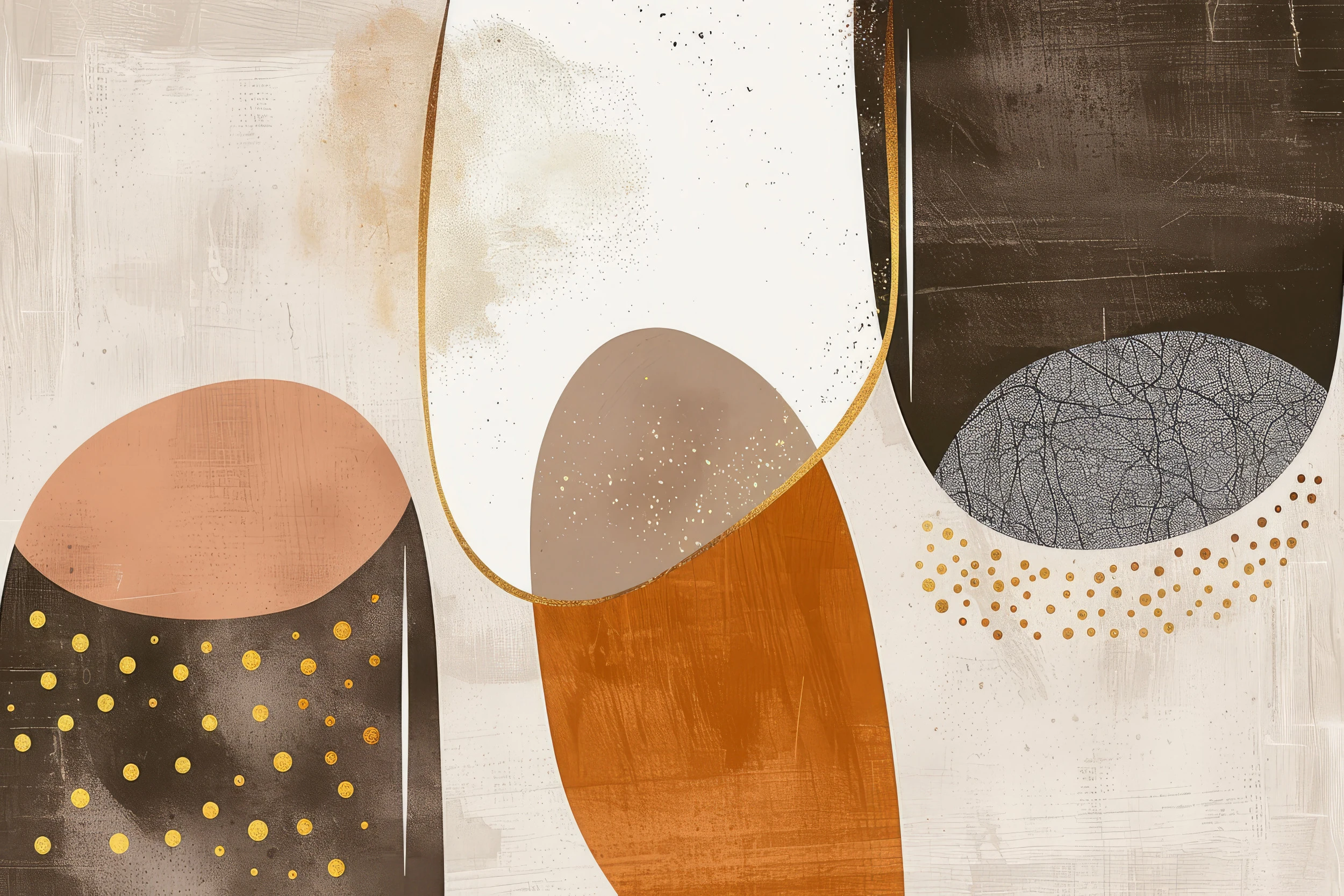 Papier peint abstrait moderne formes géométriques dorées et terracotta