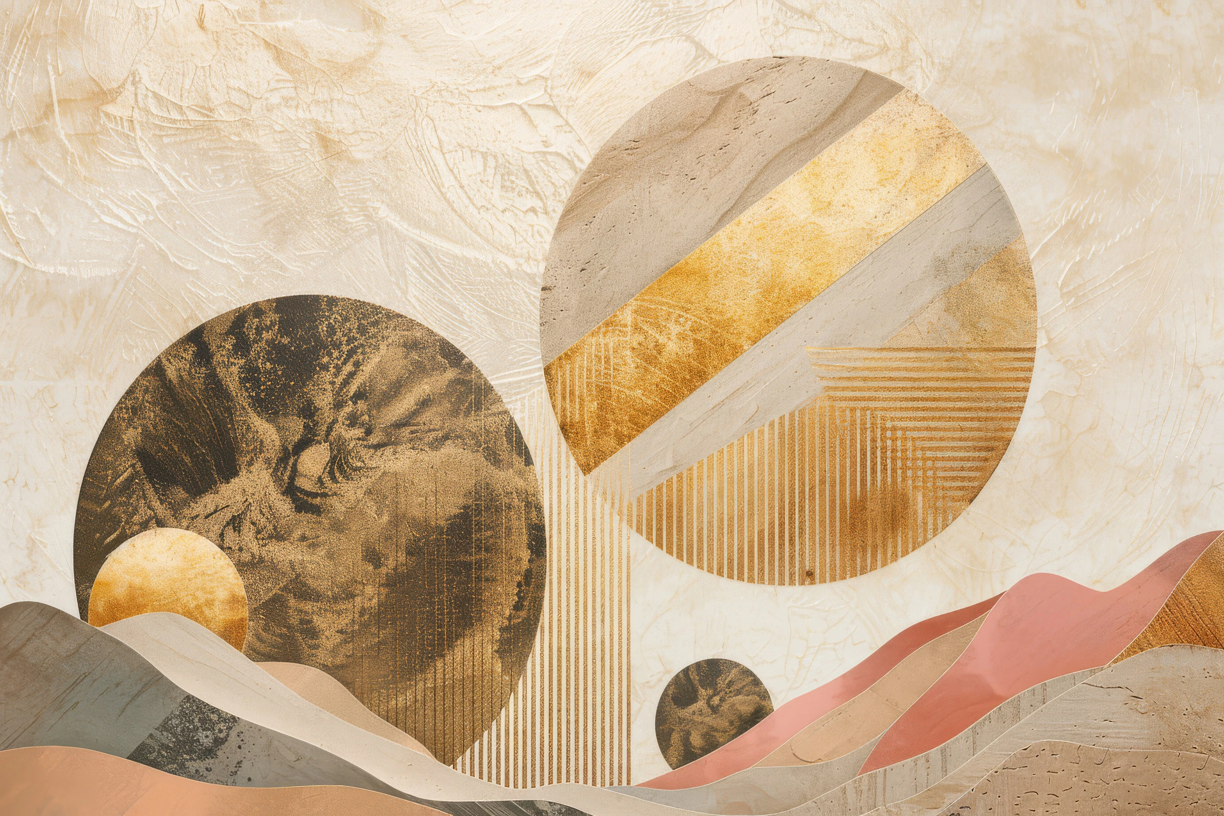 Papier peint abstrait formes géométriques tons chauds ocre terracotta