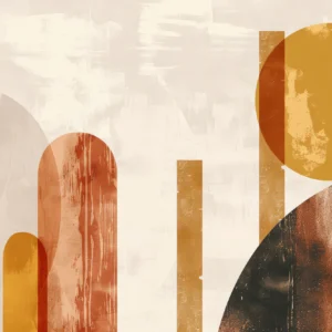 Papier peint abstrait aux formes géométriques terracotta et ocre