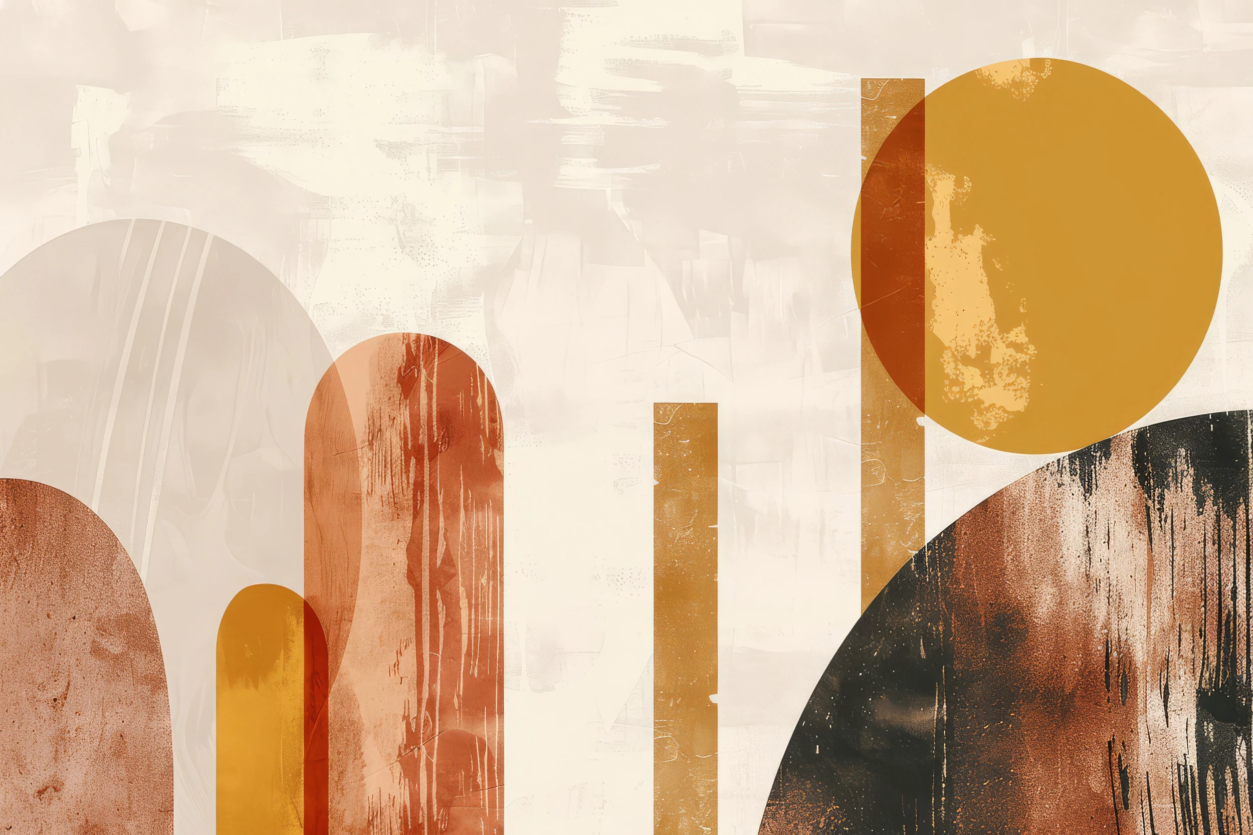 Papier peint abstrait aux formes géométriques terracotta et ocre