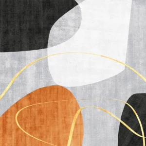 Papier peint abstrait géométrique orange noir cercles dorés moderne