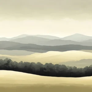 Papier Peint Paysage Montagneux aux Tons Beiges et Verts Naturels