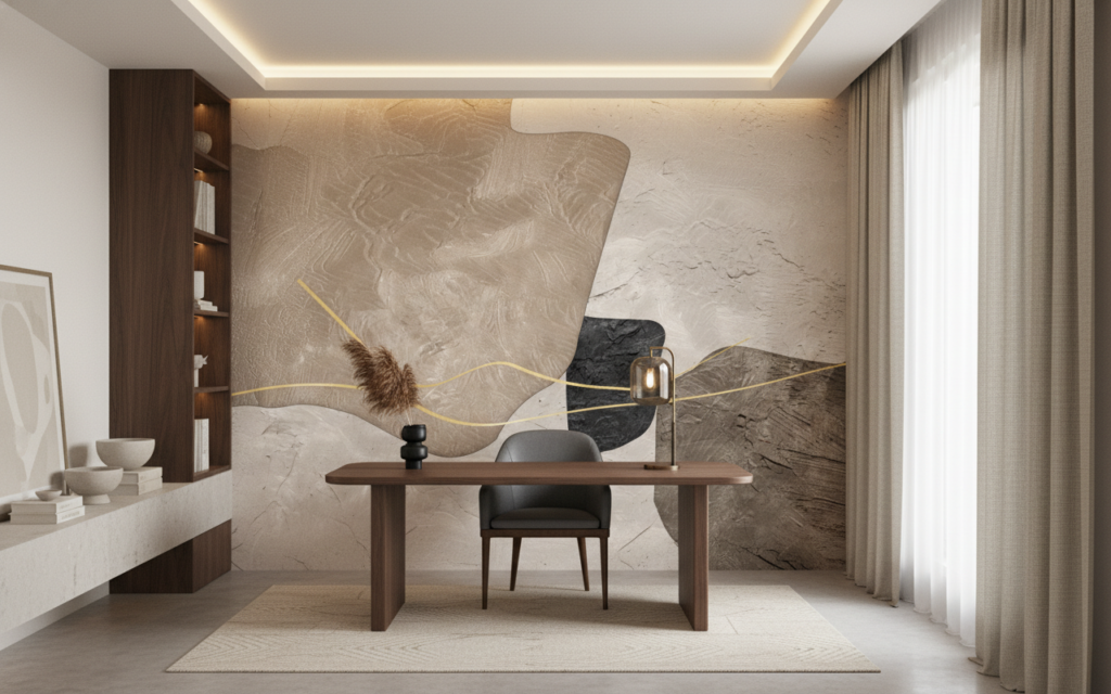 Papier peint abstrait minimaliste aux formes géométriques dorées - Bureau