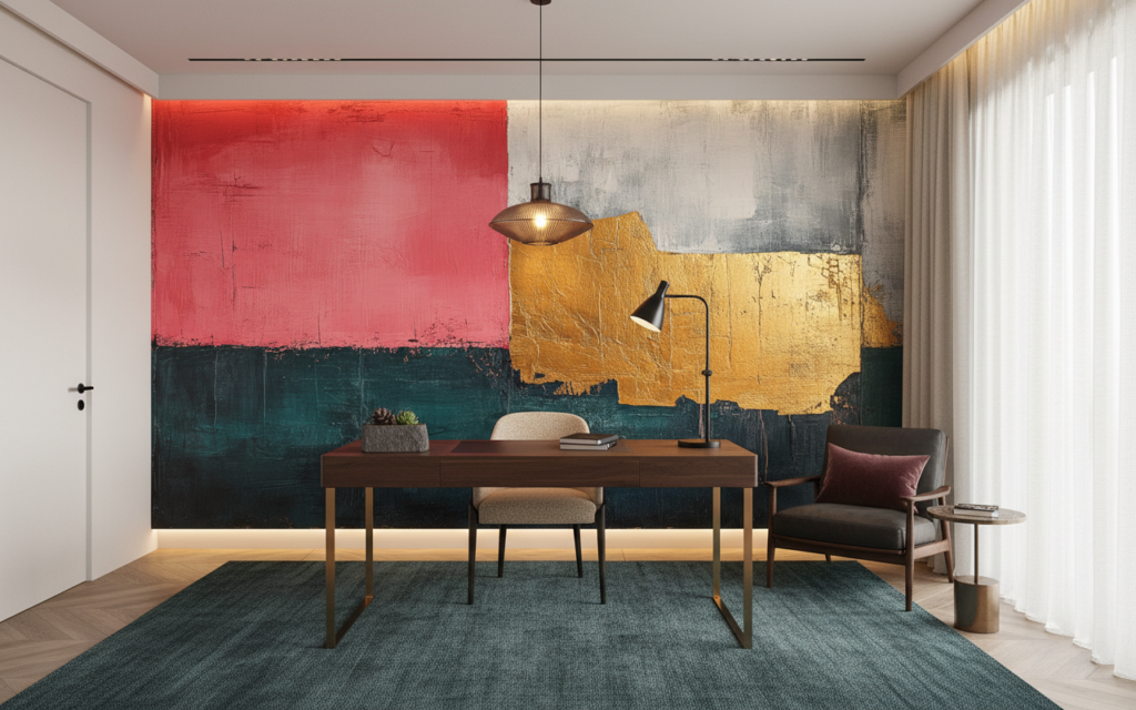 Papier Peint Abstrait Moderne aux Couleurs Vives et Textures - Bureau