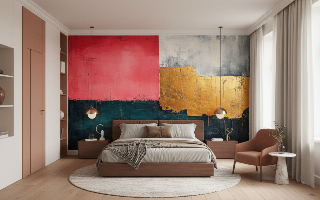 Papier Peint Abstrait Moderne aux Couleurs Vives et Textures - Chambre adulte