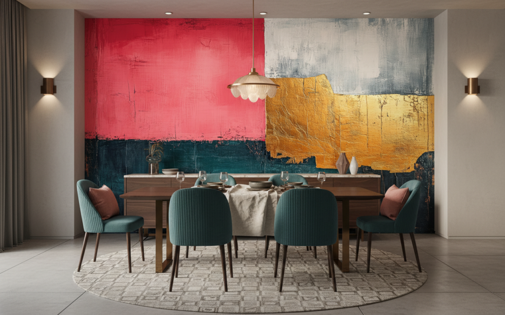 Papier Peint Abstrait Moderne aux Couleurs Vives et Textures - Salle à manger