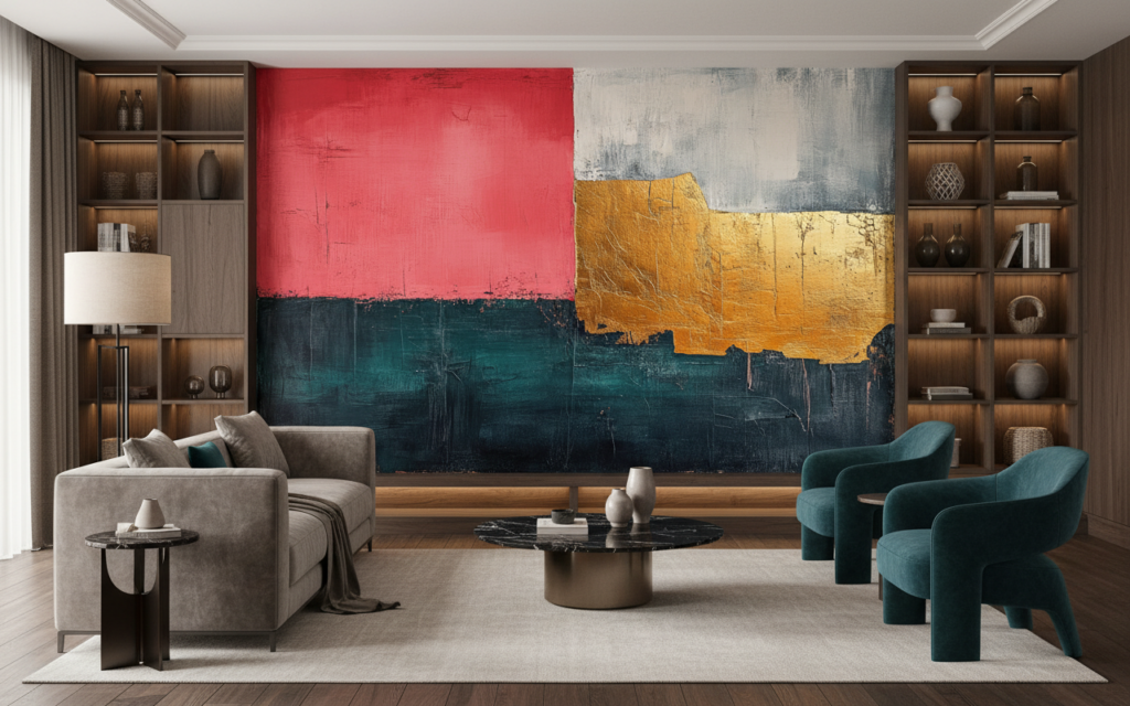 Papier Peint Abstrait Moderne aux Couleurs Vives et Textures - Salon / Séjour