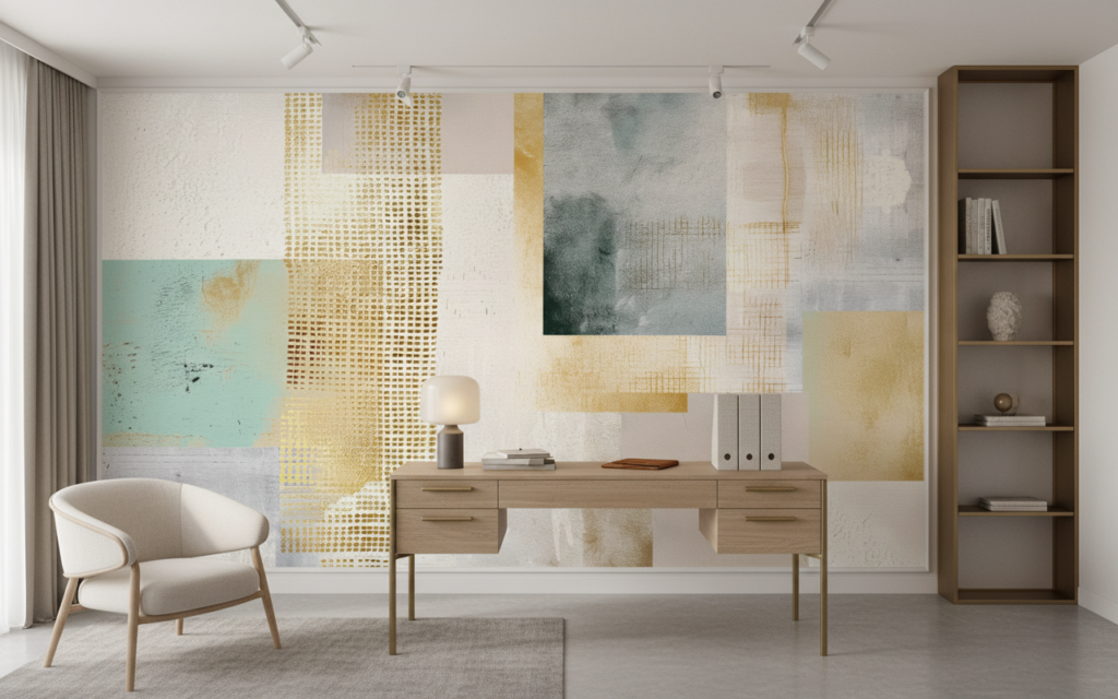Papier peint abstrait moderne aux tons dorés et aquarelle - Bureau