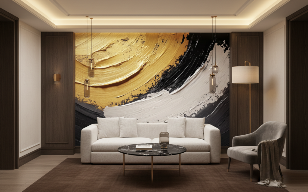 Papier peint abstrait moderne aux touches dorées et noires élégantes - Hôtel