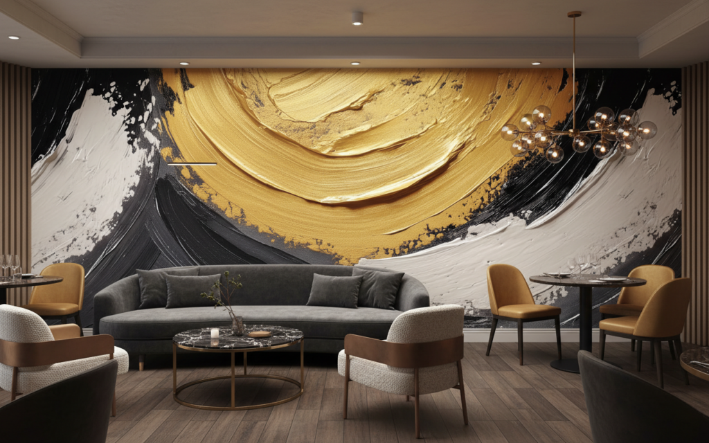 Papier peint abstrait moderne aux touches dorées et noires élégantes - Restaurant
