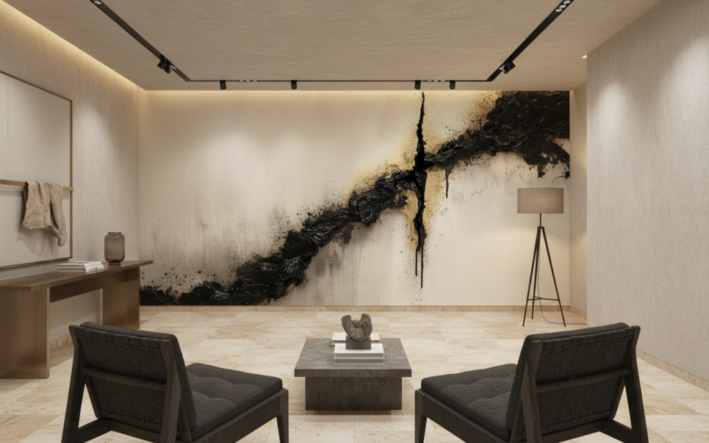 Papier peint abstrait moderne avec fissures noires dorées - Hôtel