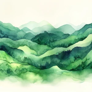 Papier Peint Montagnes Vertes Aquarelle Style Zen Nature
