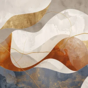 Papier Peint Abstrait Moderne aux Formes Organiques Dorées