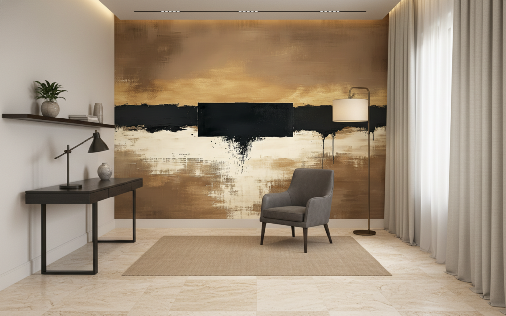Papier peint abstrait moderne tons dorés et noirs - Bureau