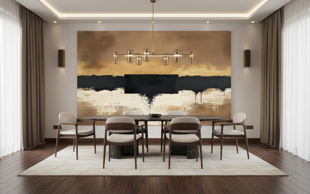 Papier peint abstrait moderne tons dorés et noirs - Salle à manger