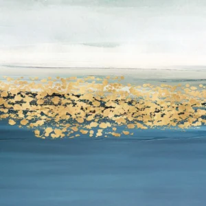 Papier Peint Abstrait Océan Bleu Doré Effet Vagues Dorées