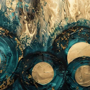 Papier Peint Abstrait Océan Doré Cercles Tourbillons Luxueux