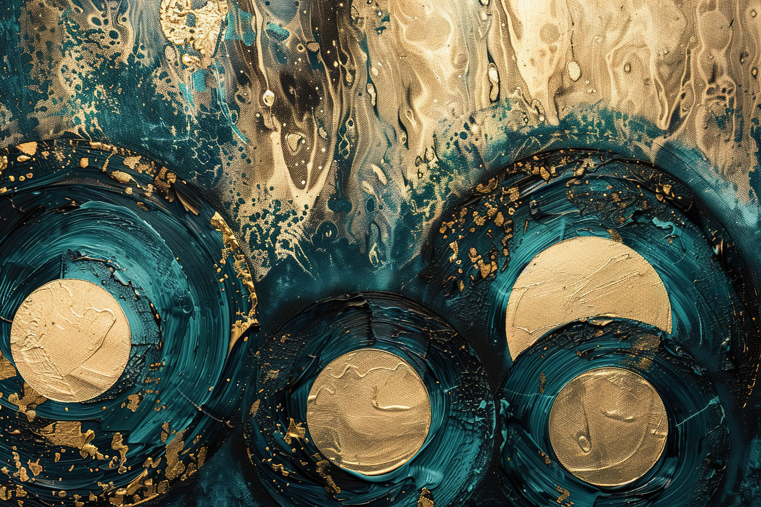 Papier Peint Abstrait Océan Doré Cercles Tourbillons Luxueux