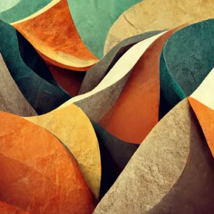 Papier Peint Abstrait Ondulant aux Tons Chauds et Végétaux