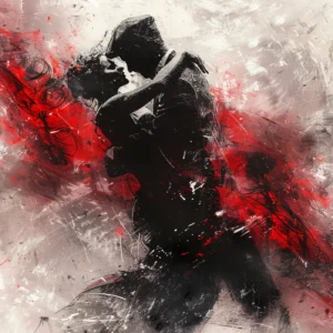 Papier Peint Artistique Abstrait Rouge et Noir Expressionniste