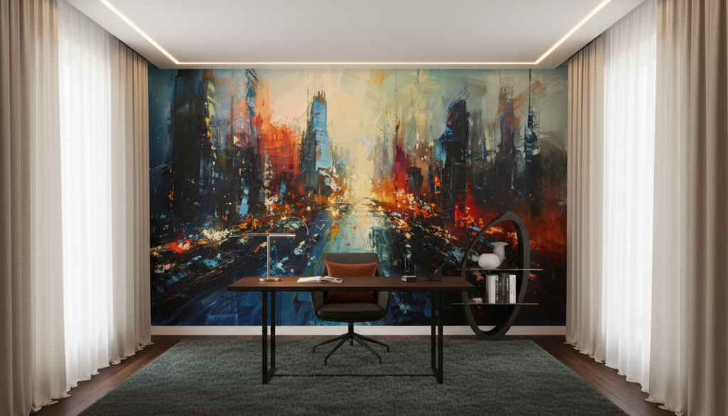 Papier Peint Abstrait Urbain aux Éclaboussures Colorées Dynamiques - Bureau