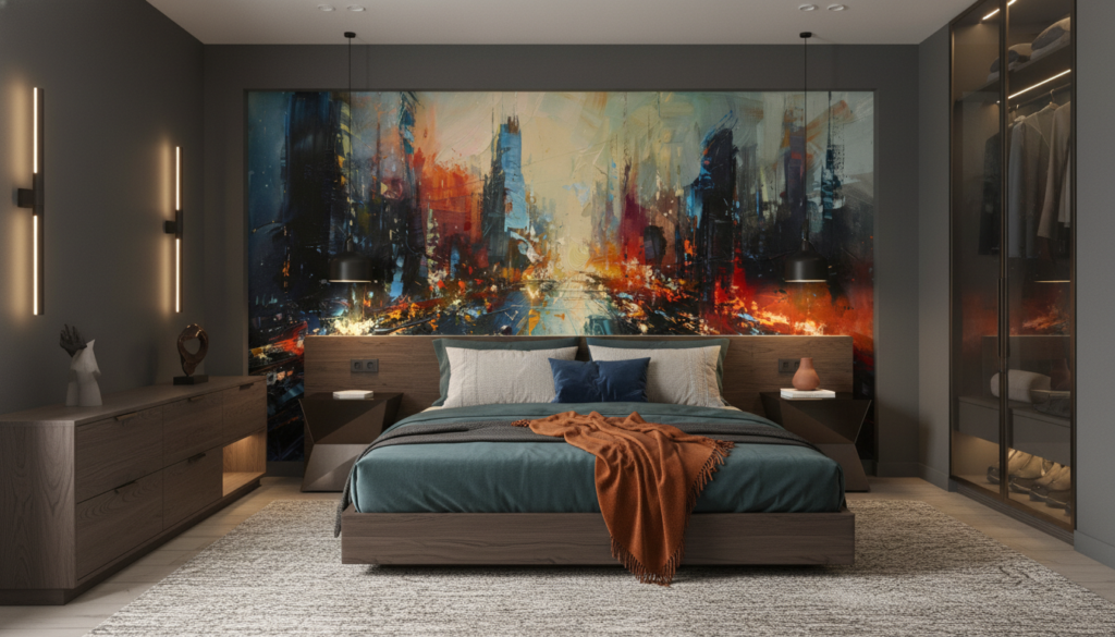 Papier Peint Abstrait Urbain aux Éclaboussures Colorées Dynamiques - Chambre adulte