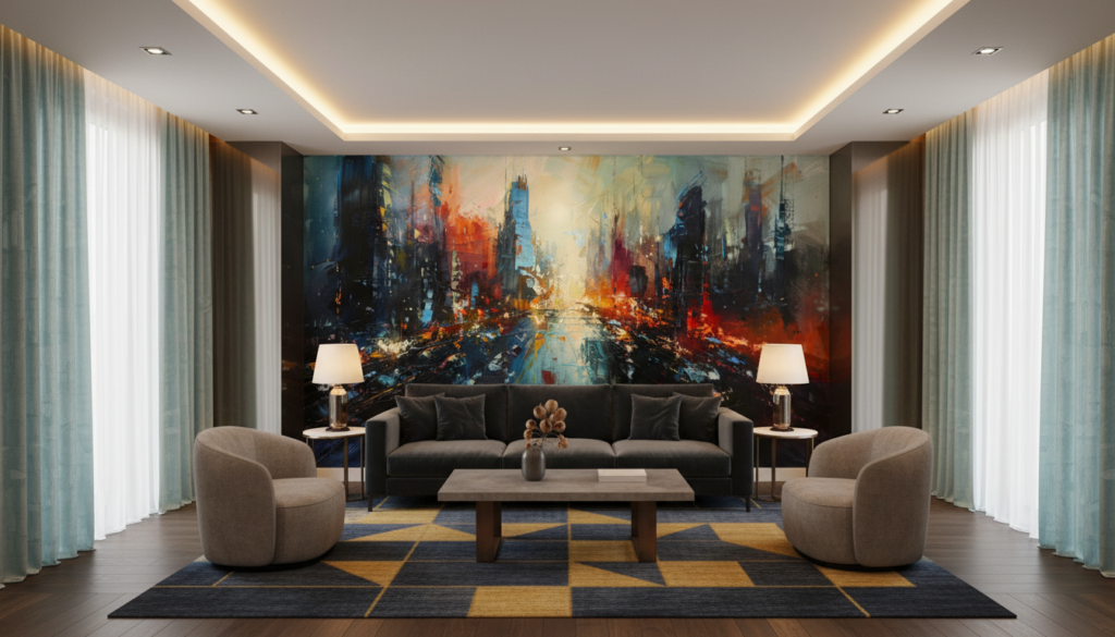 Papier Peint Abstrait Urbain aux Éclaboussures Colorées Dynamiques - Hôtel