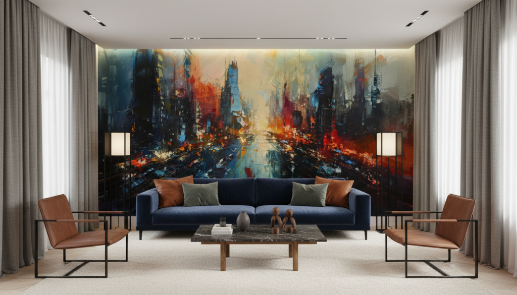 Papier Peint Abstrait Urbain aux Éclaboussures Colorées Dynamiques - Salon / Séjour