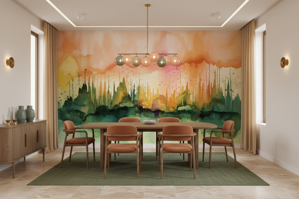 Papier Peint Aquarelle Abstraite Paysage Coloré Dégradé Artistique - Salle à manger