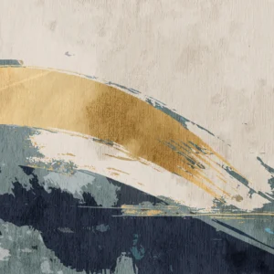 Papier peint aquarelle abstraite vagues dorées et bleues